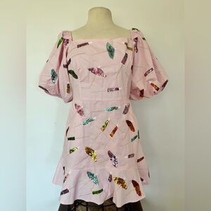 Queen of Sparkles Umbrella Pink Poof Sleeve Dress